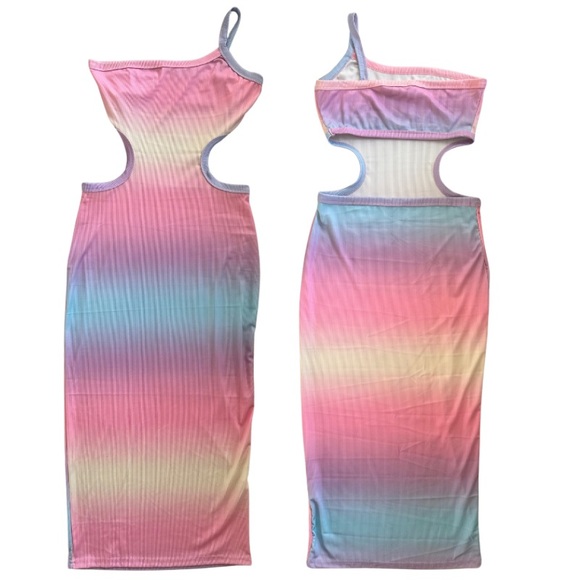 Ombre Bodycon One Shoulder Midi Dress - Picture 3 of 3